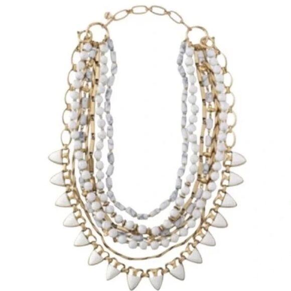 Stella & Dot Sutton Multi Strand White Layering Stone Necklace - Picture 4 of 8
